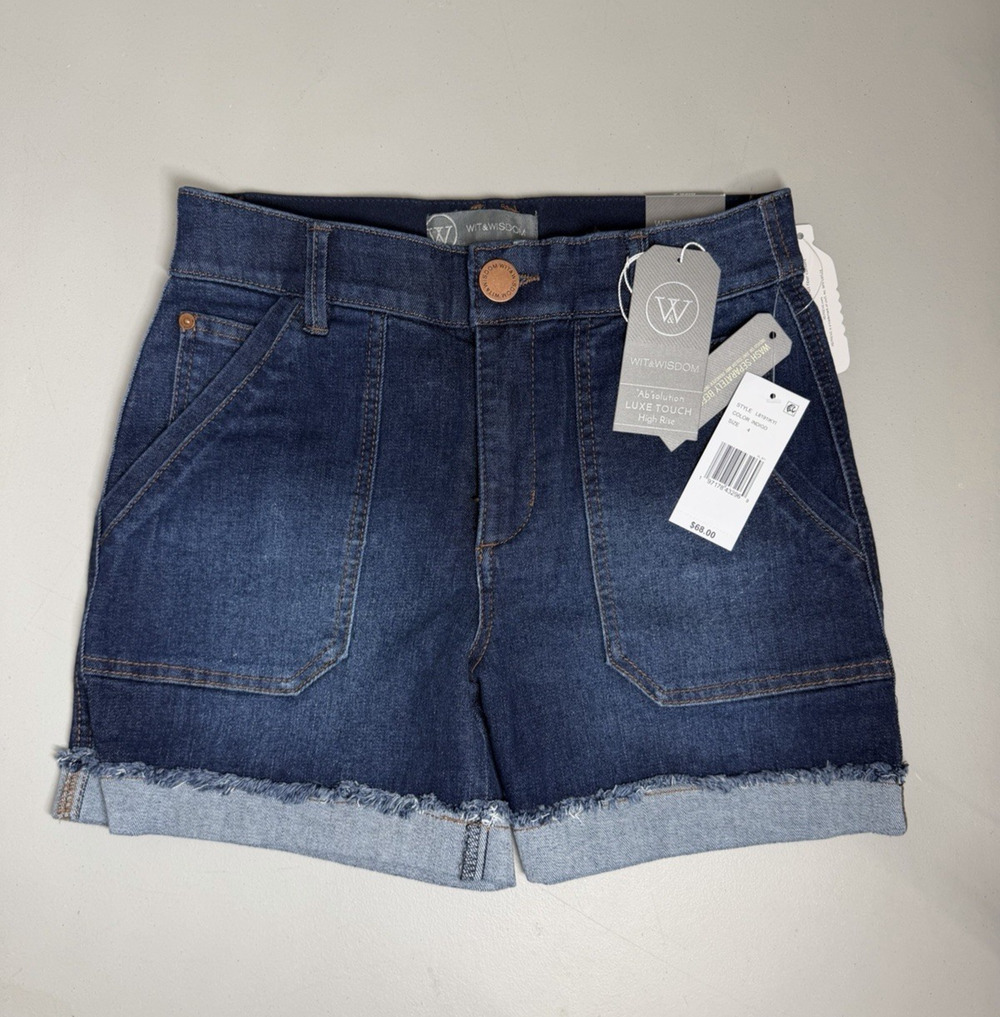 Wit & Wisdom Ab Solution Patch Pocket High Waist Denim Shorts Womens 4 Dark Wash
